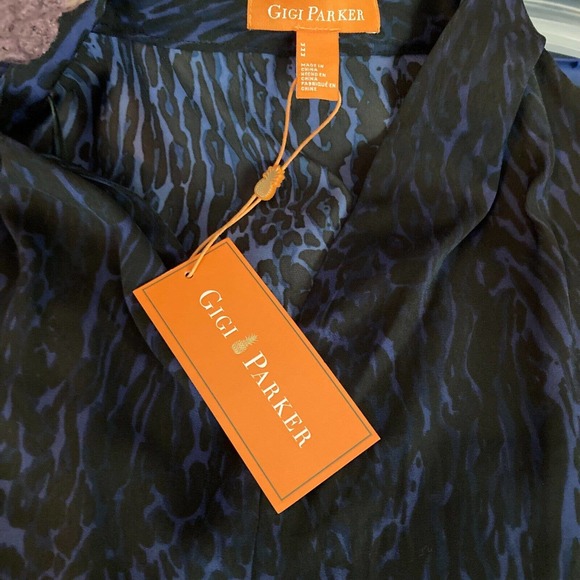NWT Gigi Parker Dress Womens Sz M‎ Navy Blue Animal Print Eclipse Tiered Blouson - Picture 7 of 11
